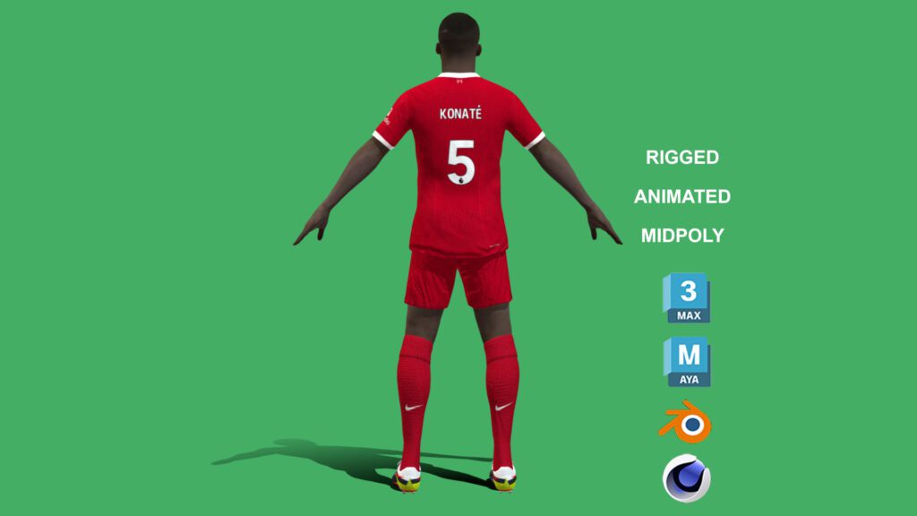 3D Rigged Ibrahima Konate Liverpool 2024 - 3DPassion.NET