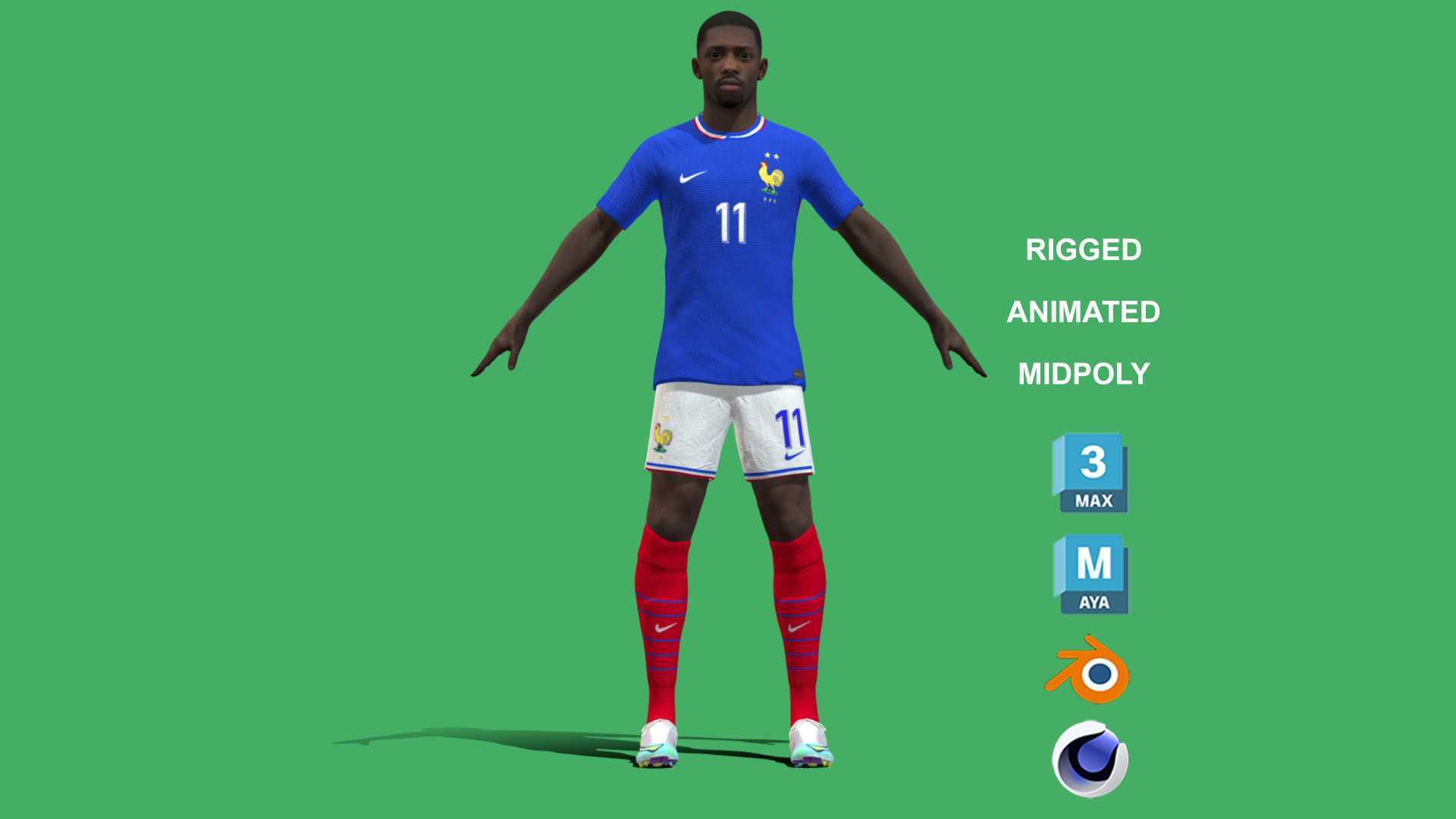 Dembele_Euro_1 3D Rigged Ousmane Dembele France Euro 2024