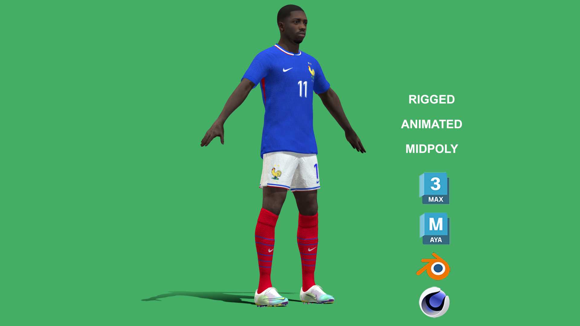 Dembele_Euro_2 3D Rigged Ousmane Dembele France Euro 2024