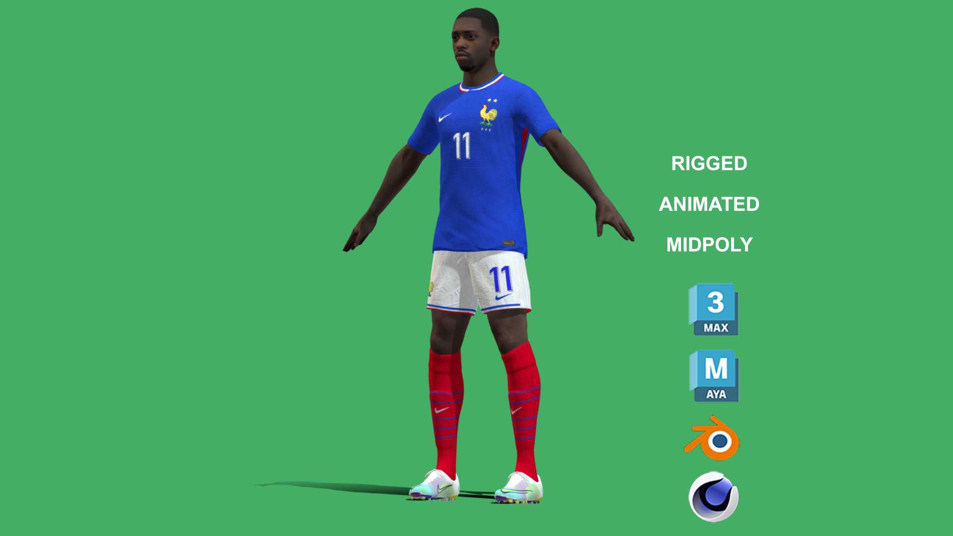 Dembele_Euro_8 3D Rigged Ousmane Dembele France Euro 2024