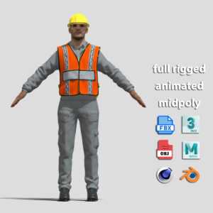 A-Pose Rigged Construction Worker - Full Body & Face Rig