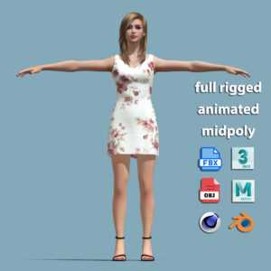 Realistic Rigged Girl – Full Body & Face Rig T- Pose