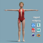 Realistic Rigged Woman in Swimsuit (T-Pose)