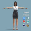 T-Pose Rigged Office Woman in Skirt and Blouse
