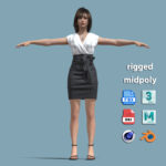 T-Pose Rigged Office Woman in Skirt and Blouse