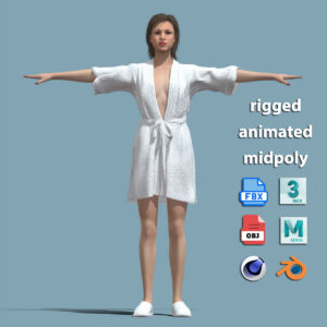 T-Pose Rigged Woman In Bathrobe